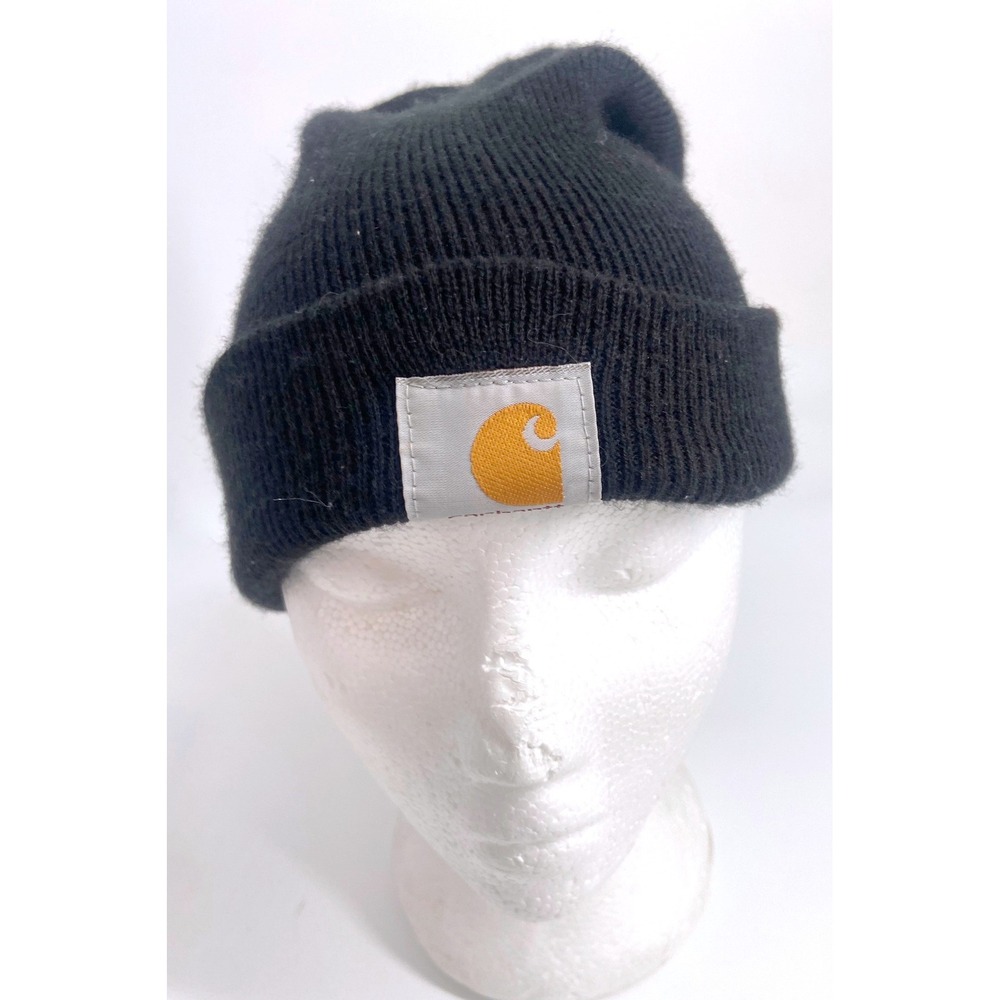 Carharttβ Black Knit Beanie Hat Ribbed Logo Patch Watch Cap Unisex Cold Weather